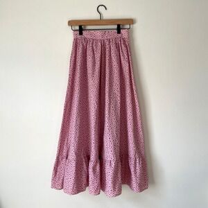 Vintage 80s Pink Praire Maxi Skirt Sz XS 00 Floral Ruffle Hem Cottagecore